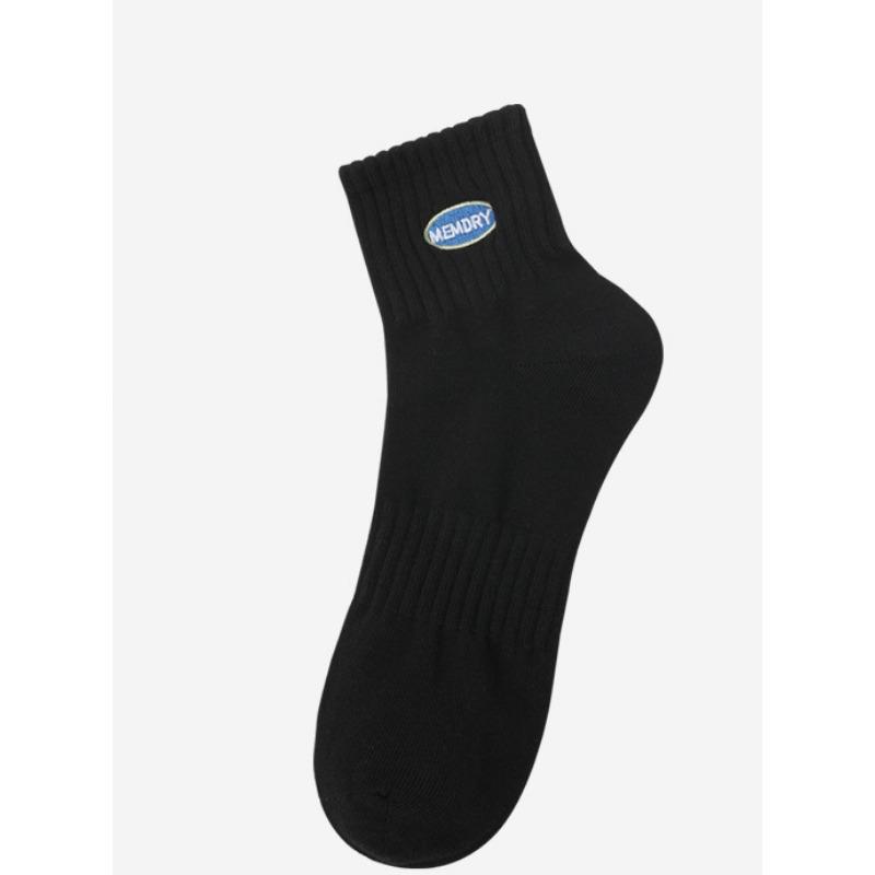 

Мужские осенне-зимние носки до середины икры, хлопковые носки против пиллинга с корсетом, модные носки с вышивкой букв, спортивные носки для бега 1 pair чёрный