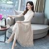 MATSUMIZUYU Lace Long Flare Dress with Long High and Lined for and and Fall Women's Sleeves, Sheer, Cute, Waist, Slimming, Stylish, Parties, Weddings,
