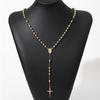 Bohemian Gold Color Round Bead Cross Pendant Necklace, Paired with Oval Engraved Portrait, Women's Retro Trendy Accessory Gift