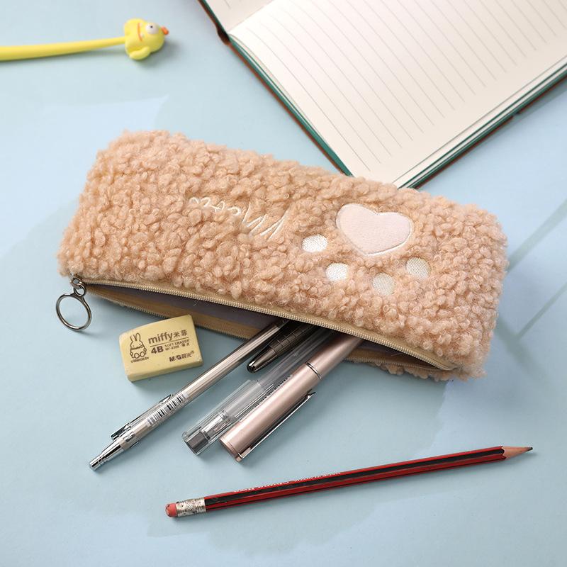 1PCS Hairy Cute Kawaii Cat Paw Plush Pencil Bag Case Girl Supplies Simple Student Stationery Pen Case Storage Bag Gifts for Kids