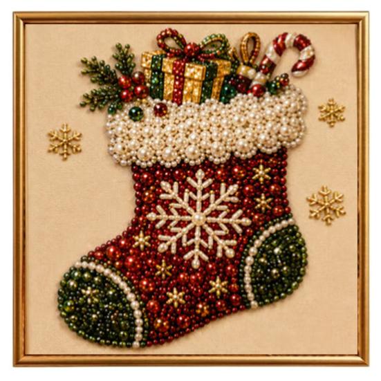 Sparkling 3D Painting Canvas DIY Christmas Faux Pearl Art Kit with Frame, Santa Winter Holiday Theme Craft Supplies Beads for Adults Beginner,