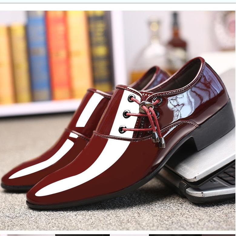 Patent Leather Glossy Large Size Men's Leather Shoes White Business Formal Leather Shoes