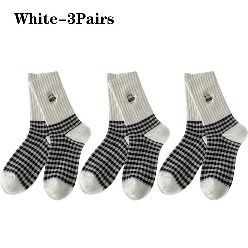Damen Vintage KarosockenCartoon Katze BaumwolleMittelwade Lange Socken Grau Schwarz Weiß Frühling Herbst Freizeitsocken Damen Lange Socken