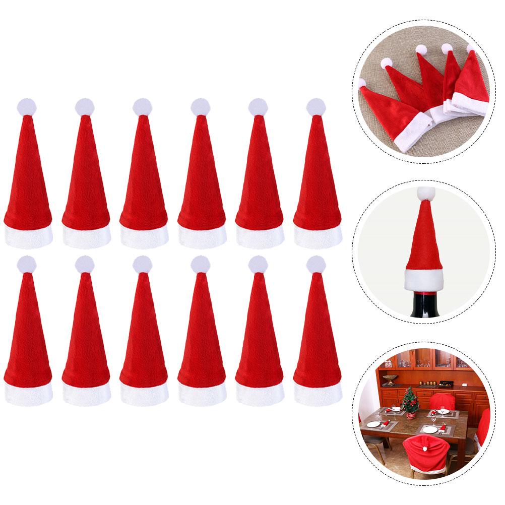 12 Pcs Mini Santa Hut Weihnachten Flaschen Abdeckung Weihnachten Claus Urlaub Partei Ornament Kostüm Hüte