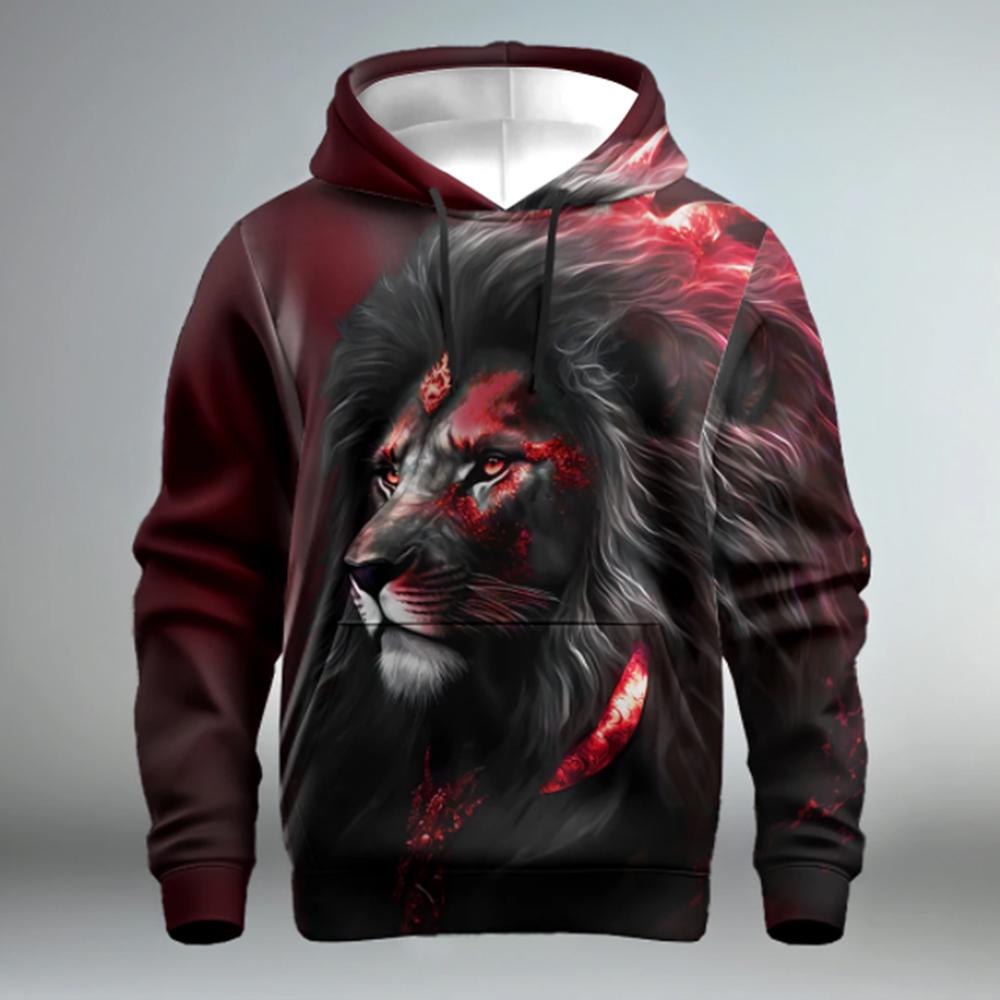 Fashion Men's Hoodie Sweatshirt Animal Lion 3D Print Round Neck Long Sleeve Hoodie Casual Sweatshirt Oversized Men's Clothing
