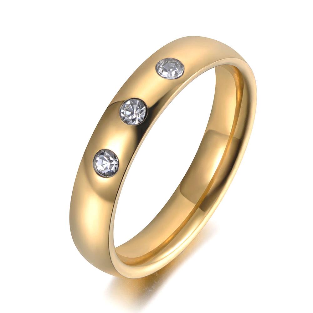 Trendy Gold Color s CZ Crystal Party Rings For Women Girls 316L Stainless Steel Wedding Engagement Ring Jewelry R19031