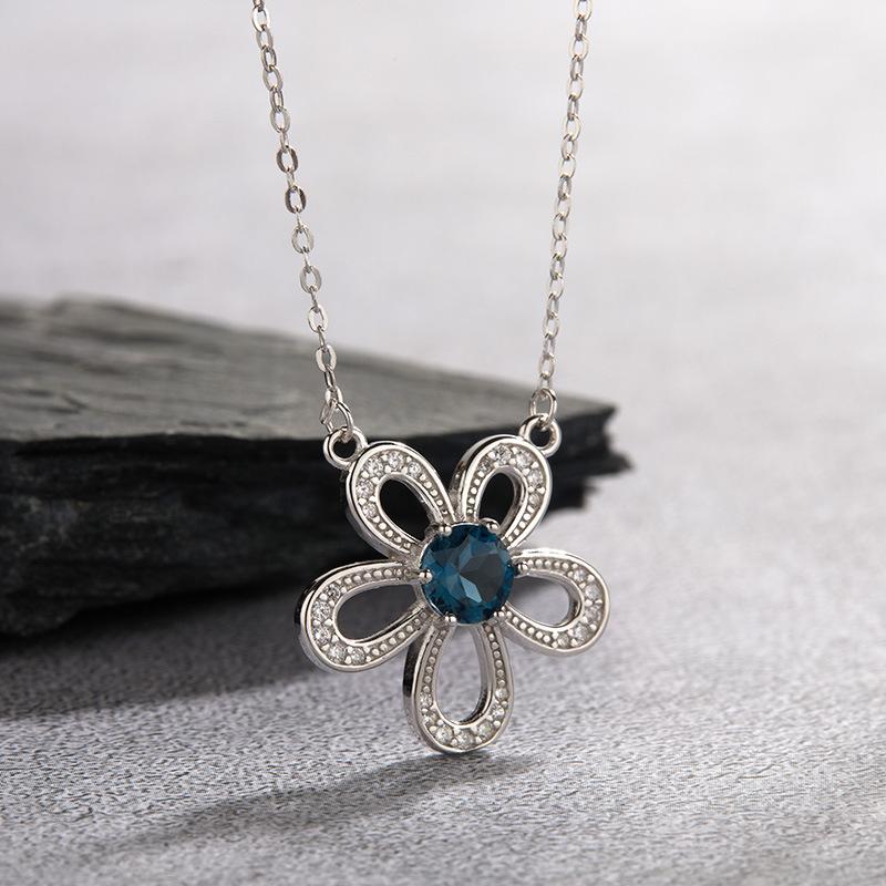 

S925 Sterling Silver Natural Topaz Colored Treasure Necklace Women S Trend Design Fashion Sunflower Pendant