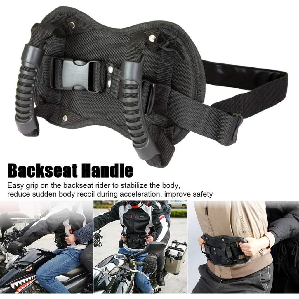 Motorcycle Rear Seat Handle, Universal Passenger Grip Grab Handle, Adjustable Non-Slip Strap (Black)