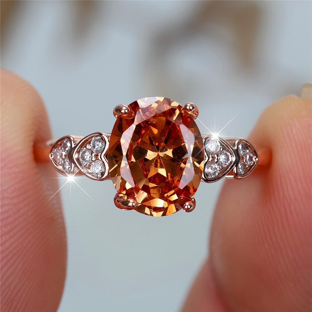 Crystal Female Zircon Stone Oval Engagement Rings For Women Rose Gold Color Wedding Bands Jewelry Party Gifts