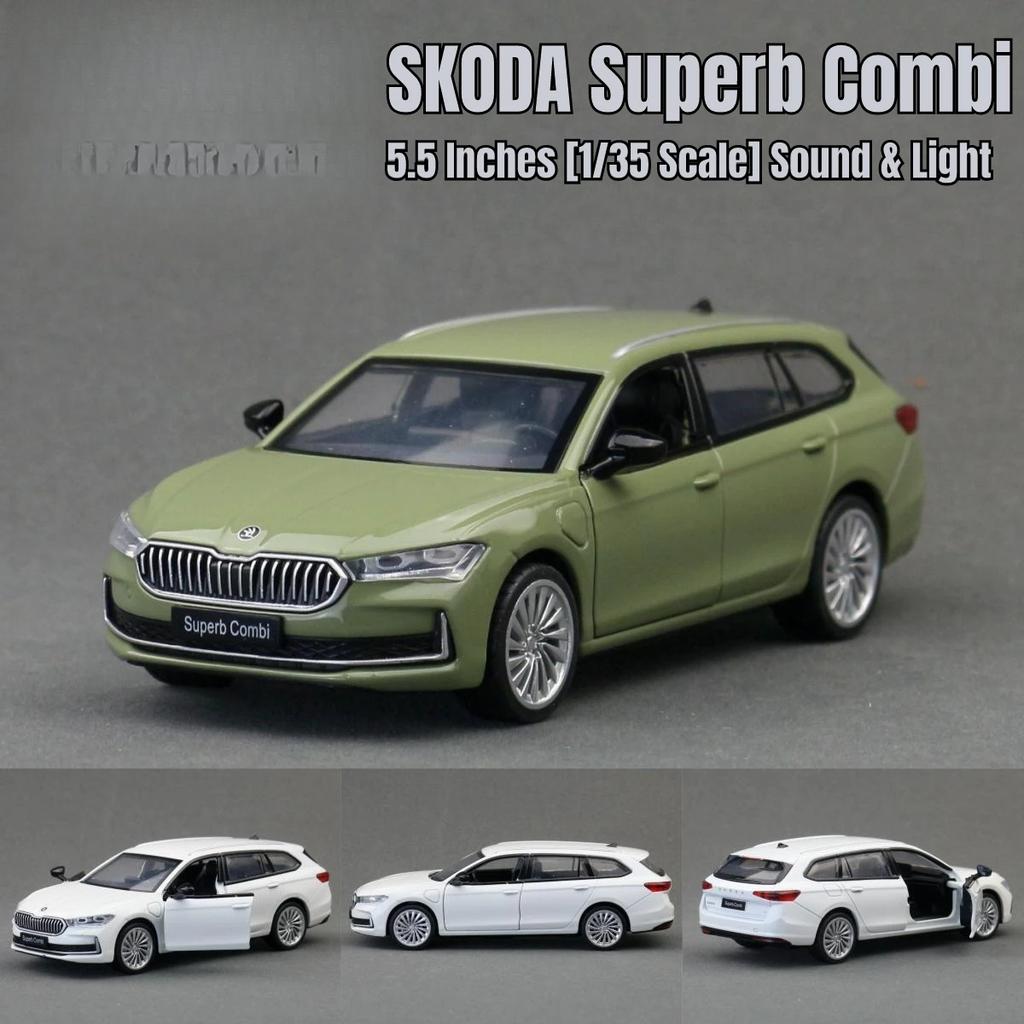 Escala 1/35 Skoda Superb Combi Sedan Modelo de Carro de Brinquedo MSZ Miniatura de Metal Fundido Puxar para Trás Som e Luz Coleção Presente para Crianças Menino