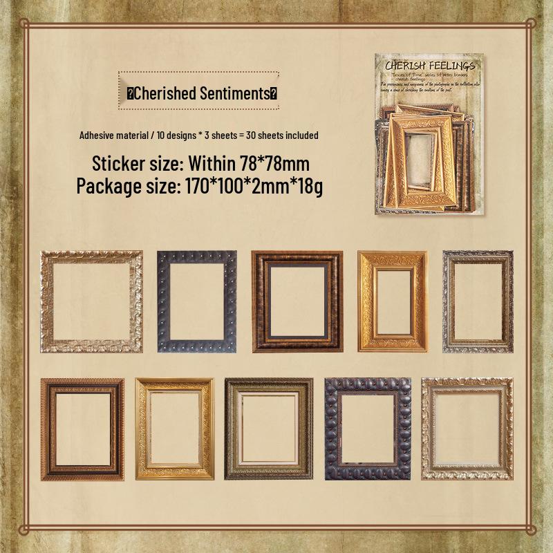 ZABC Retro Time Traces Die-Cut Sticker Pack: Creative Borders & Material Stickers