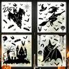 Spooky Party Decorations Halloween Static Sticker, with Witch/Ghost/Castle/Bat Horror Silhouette Patterns, Durable PVC Bat And Pumpkin Decals