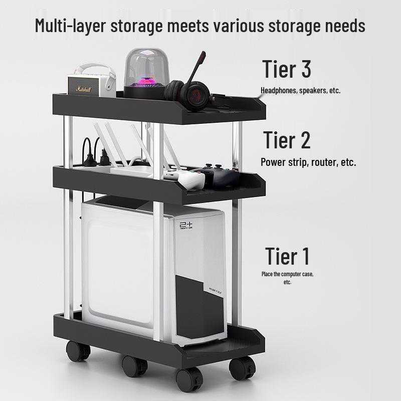 Multi-layer Mobile Storage Rack with Brakes for Office/Home