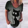 Μπλουζάκι Γυναικείο 3d Fashion Cat Print V λαιμόκοψη κοντό μανίκι Βασικά μπλουζάκια Streetwear Καλοκαιρινό casual υπερμεγέθη γυναικεία ρούχα 5XL