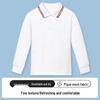 Children's White Cotton Polo Shirt with Striped Collar - Long Sleeve School Uniform for Boys and Girls