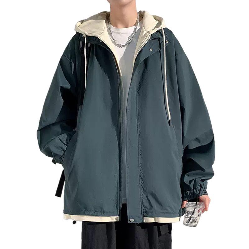 Men's Hooded Cotton Two-Piece Jacket for Spring/Autumn - Casual, Loose, Plus Size & Trendy