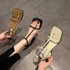 Fashion High Heel Sandal For Women Med Suit Female Beige Summer Shoes Cross-shoes High-heeled Medium Black Block Girls 2024 Fashion New