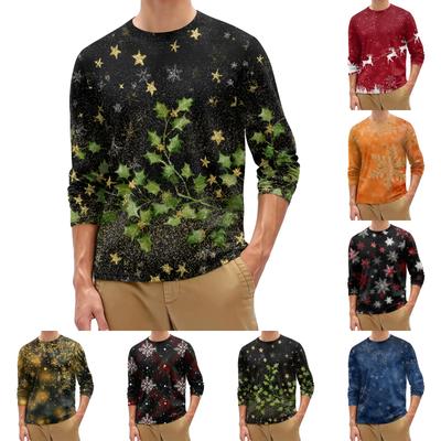 Men's Fashion Printed Round Neck Long Sleeve Bottoming Shirt Top
