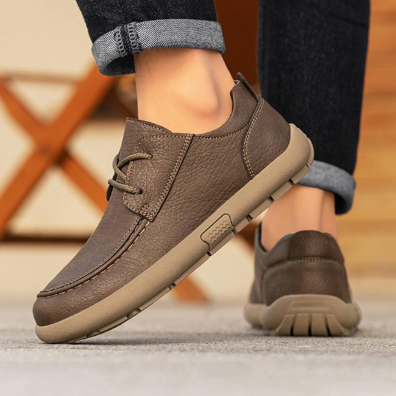 Men Plus Size Retro British Style PU Leather Shoes Ankle Comfortable Foot Feel Casual Shoe Wear-resistant Outsole Walking Shoes