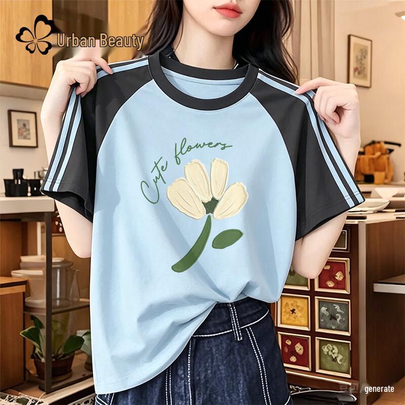 Urban Beauty Women s Time Flower Language Raglan T-Shirt M