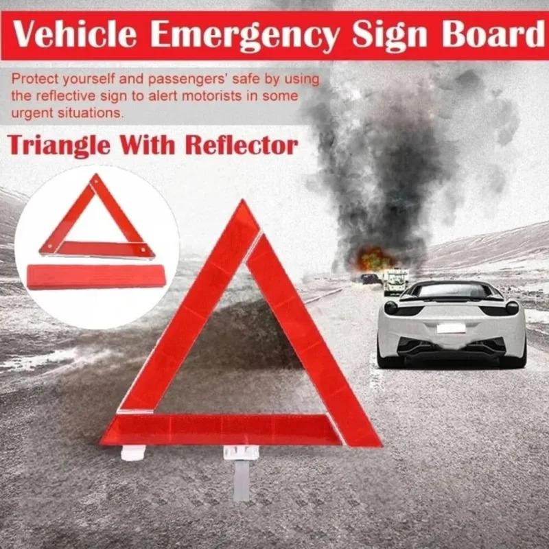 Car Triangle Red Reflective Tripod Foldable Frame Road Safety Hazard Stop Sign Car Accessories for Auto Emergency Breakdown