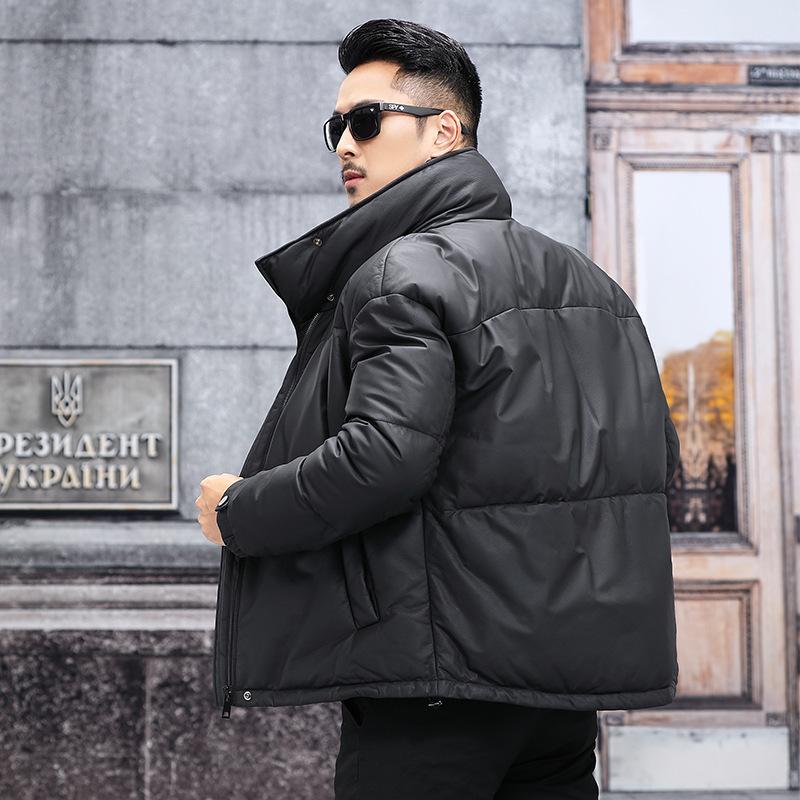 High-end First-layer Cowhide Down Jacket Short Wide-version Leather Jacket Men's Autumn and Winter Thickened Leather Jacket