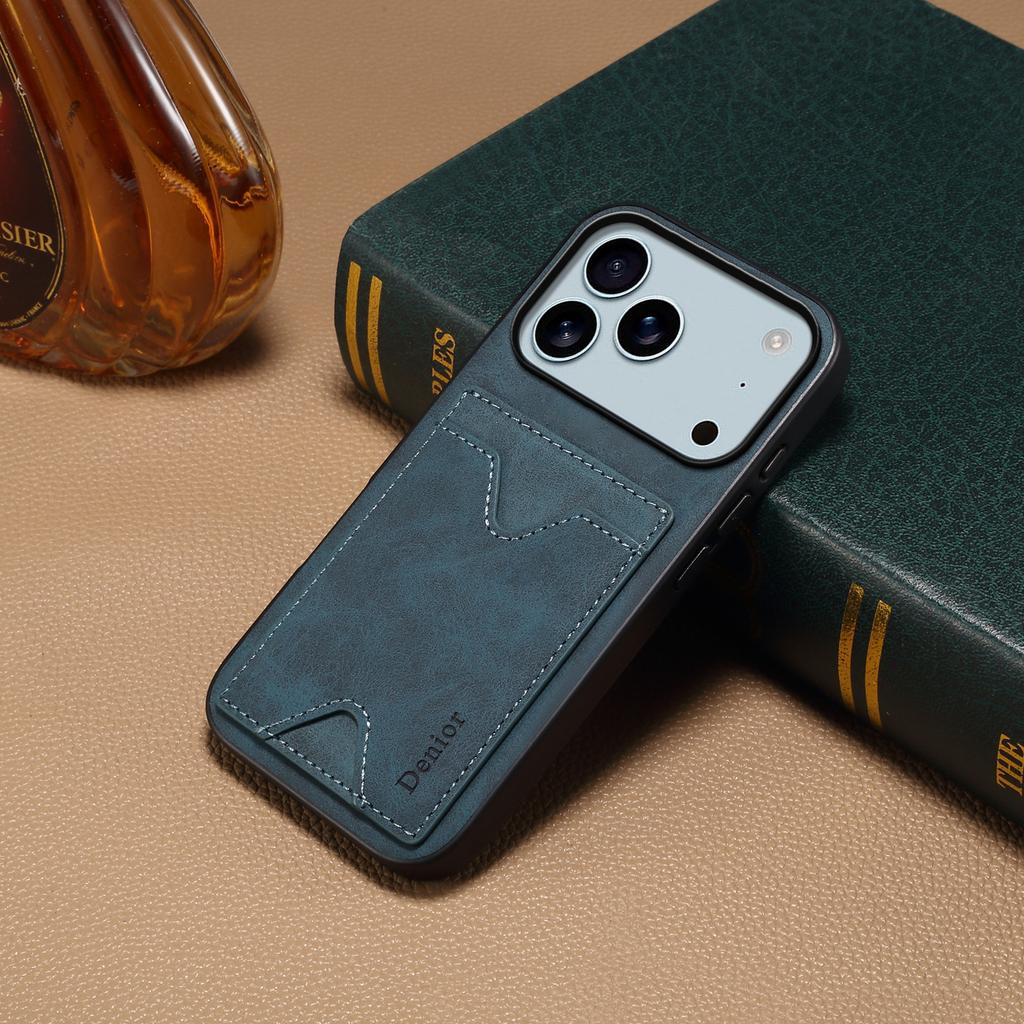 Retro Froste Leather Phone Case for iPhone 17 Pro Max Air 17E 16E 16 Plus 15 14 13 12 Card Slot Invisible Vertical Bracket Cover