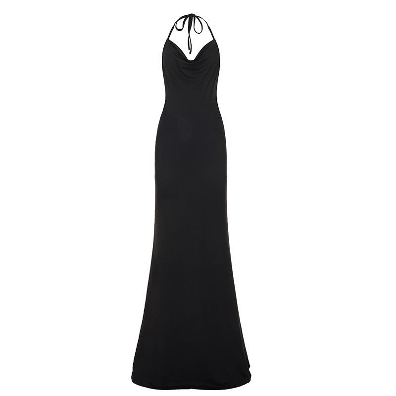European and American women's clothing temperament drape banquet dress dress sexy hollow big halter swing neck fishtail skirt women