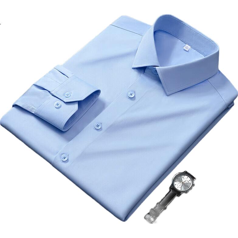 ROMON Men's Seamless Long Sleeve Business White Shirt Stretch Wrinkle-Resistant Non-Iron Shirt White 43