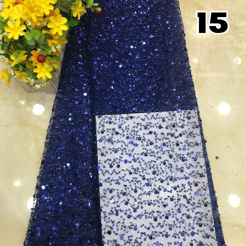 1 Yard Luxury African Heavy Bead Lace Sequins Fabric For Diy Sewing Wedding Party Dress Sparkly Transparent Tulle Lace Fabric