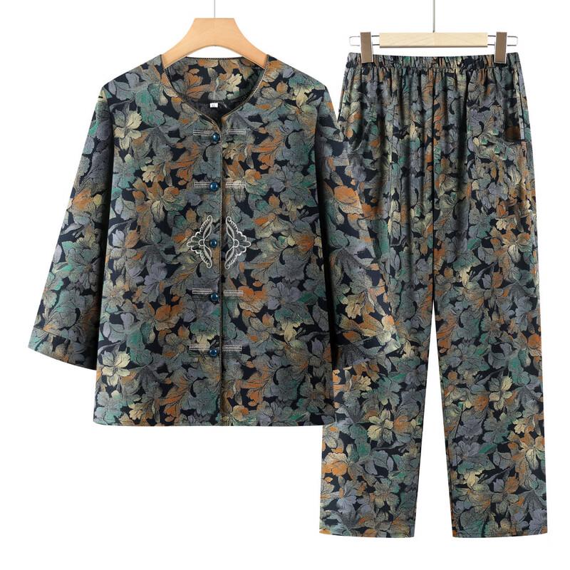 Elegant New Chinese Style Printed Two-Piece Shirt Set