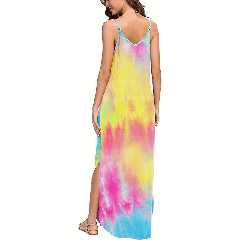 Rochie dintr-o bucată, imprimată cu vopsea cravată, cu bretele fără spate, vacanță de vară pentru femei