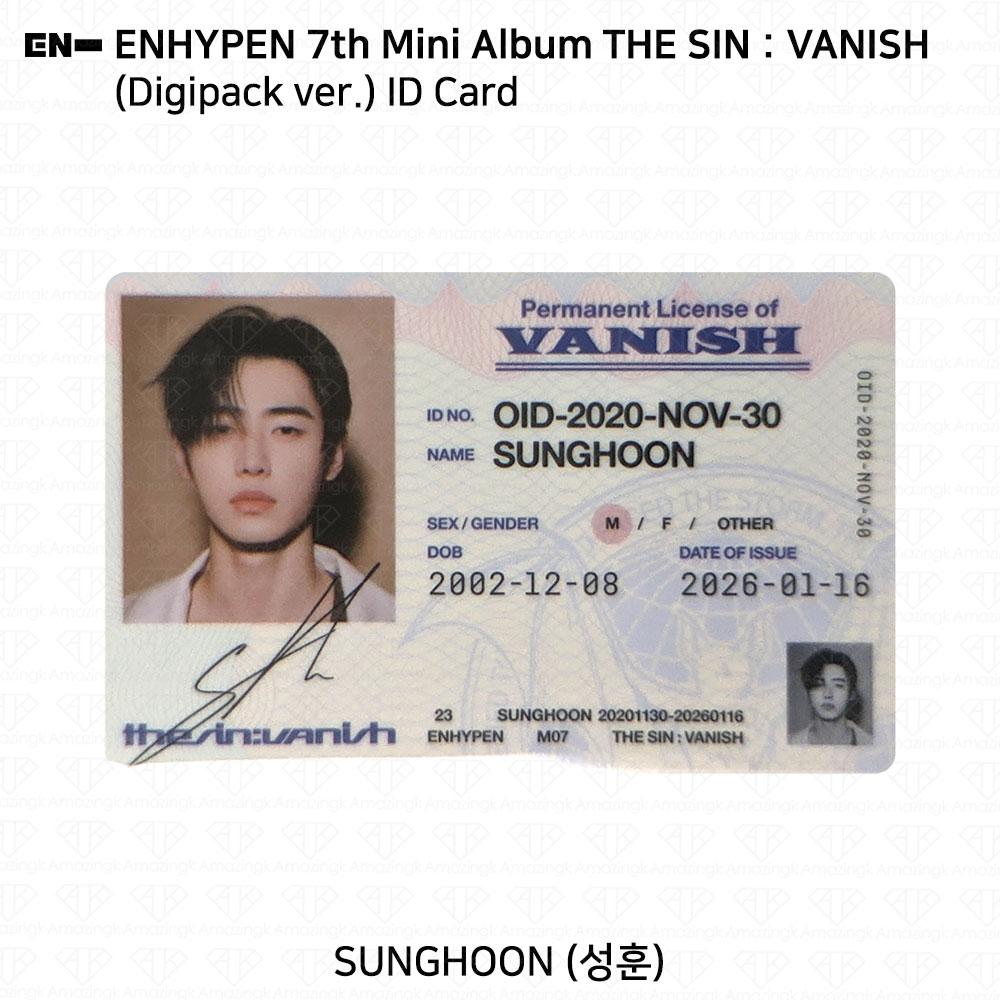 ENHYPEN Das 7. Mini-Album THE SIN:VANISH Digipack-Version. Fotokarte KPOP K-POP