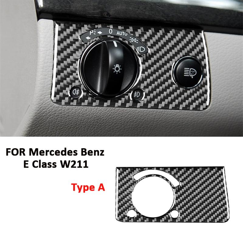 Carbon Fiber Auto Headlight Adjust Control Button Knob Panel Frame Decoration Sticker For Mercedes Benz E Class W211 2003-2009
