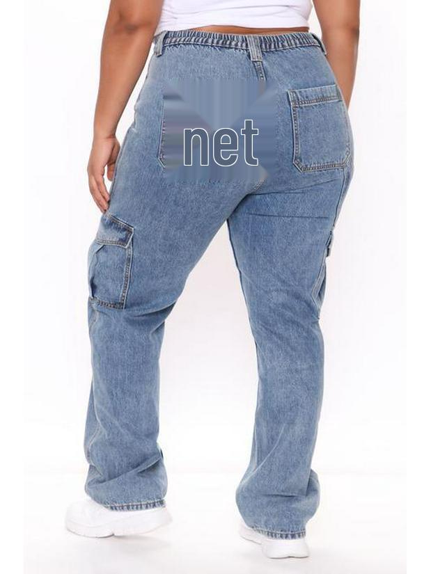 Damskie Jeansy Cargo z Wysokim Stanem, Elastyczne, Wielokieszeniowe, Szerokie Nogawki