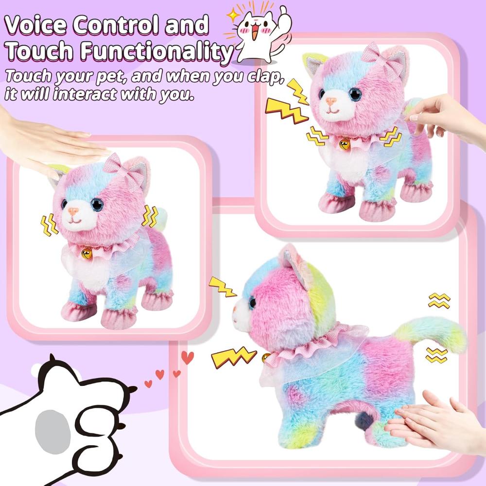 Interaktives elektronisches Plüschtier, laufender und bellender Roboter, bunte Plüschkatze, ferngesteuertes Kätzchen, ideales Geschenk für Mädchen