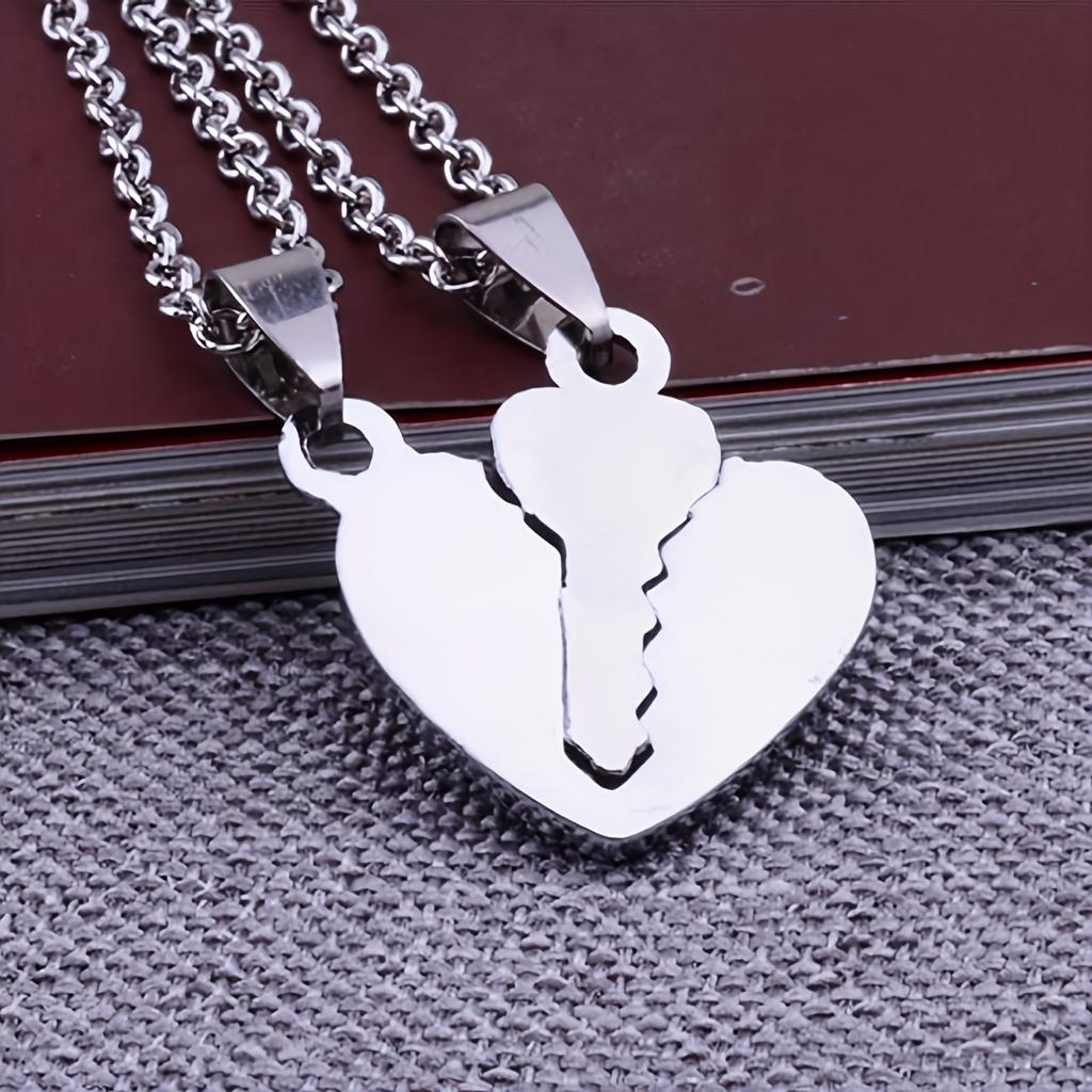A Set of Two Minimalist Creative Heart-Shaped Key Pendants 'Love You' Couple Necklaces, Symbolizing Friendship, Commitment, And Love, Perfect As Fashi