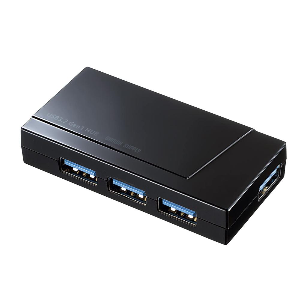 SANWA SUPPLY USB 3.2 Gen 1 4-Port Hub (4-Port, Self-Powered/Bus-Powered) USB-3H418BKN