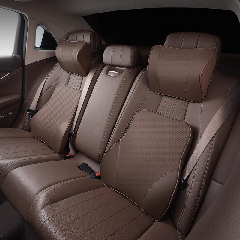 Genuine Leather Headrest & Lumbar Support for Toyota Crown Land Cruiser - Comfortable Neck Support & Decorative Accessory