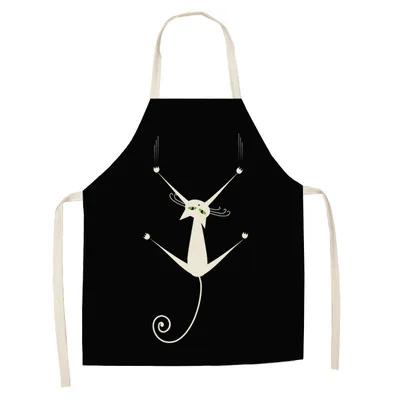 1Pcs Apron Cotton Linen Cooking Cute Cat Printed Home Sleeveless Aprons Men Women Baking Accessories Household Kitchen Supplies