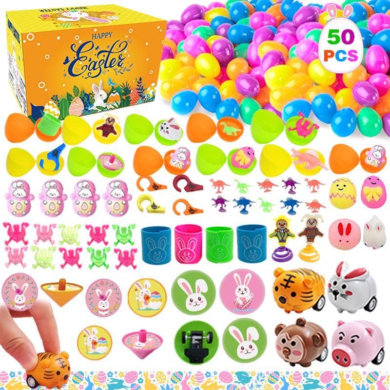 Ostereier Spielzeug - Bedruckte Plastik-Öffnungseier mit DIY-Hasen Gashapon Geschenken