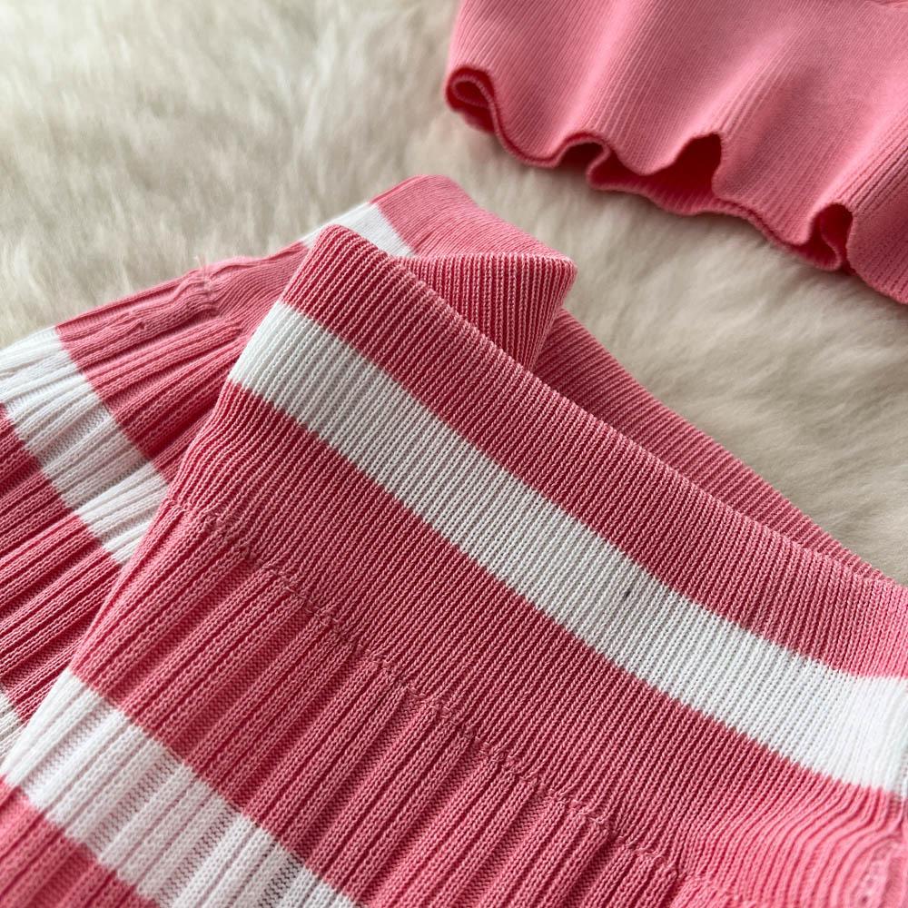 Top Small Camisole Two-Piece Suit Women's Summer Mid-Length High-Waist Knitted Skirt