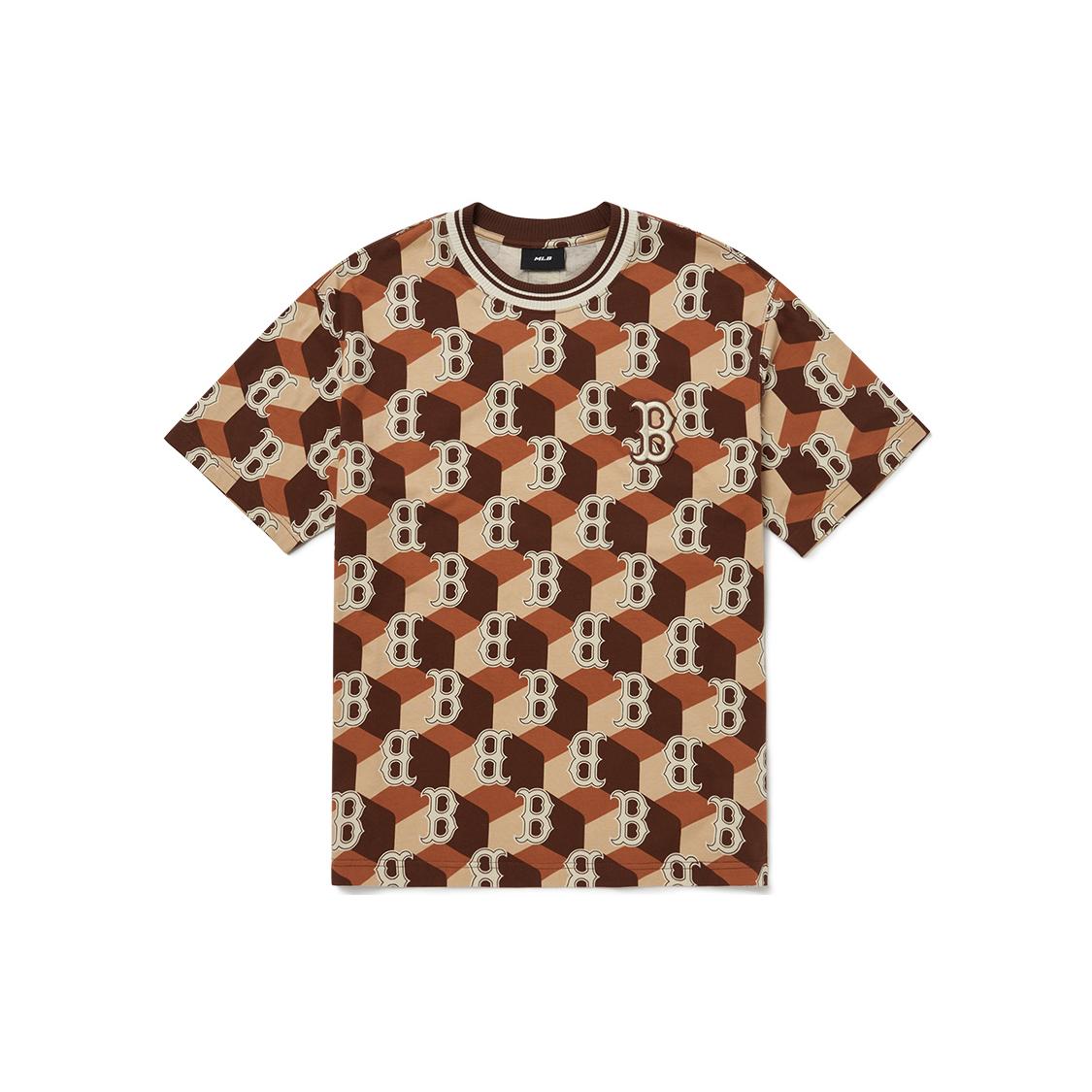 MLB Boston Red Sox T Shirt Korean Style Unisex Brown 3ATSM0124-43BRD XXL