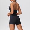 European & American Halter Sports Bra and High Waist Yoga Shorts Set for Women