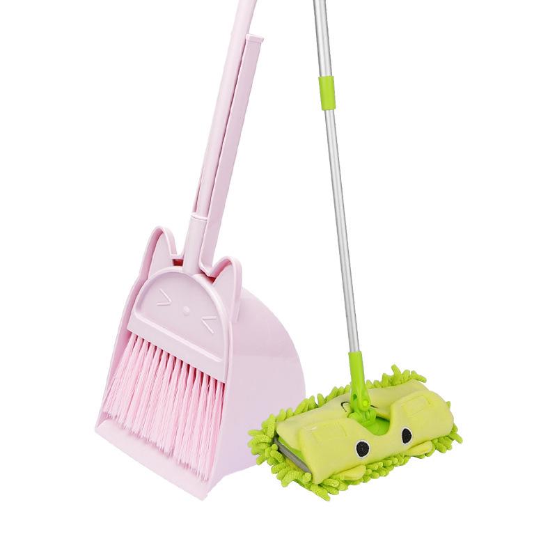 Kids' Cat-Themed Cleaning Set: Mini Broom, Dustpan, and Mop for Playhouse and School