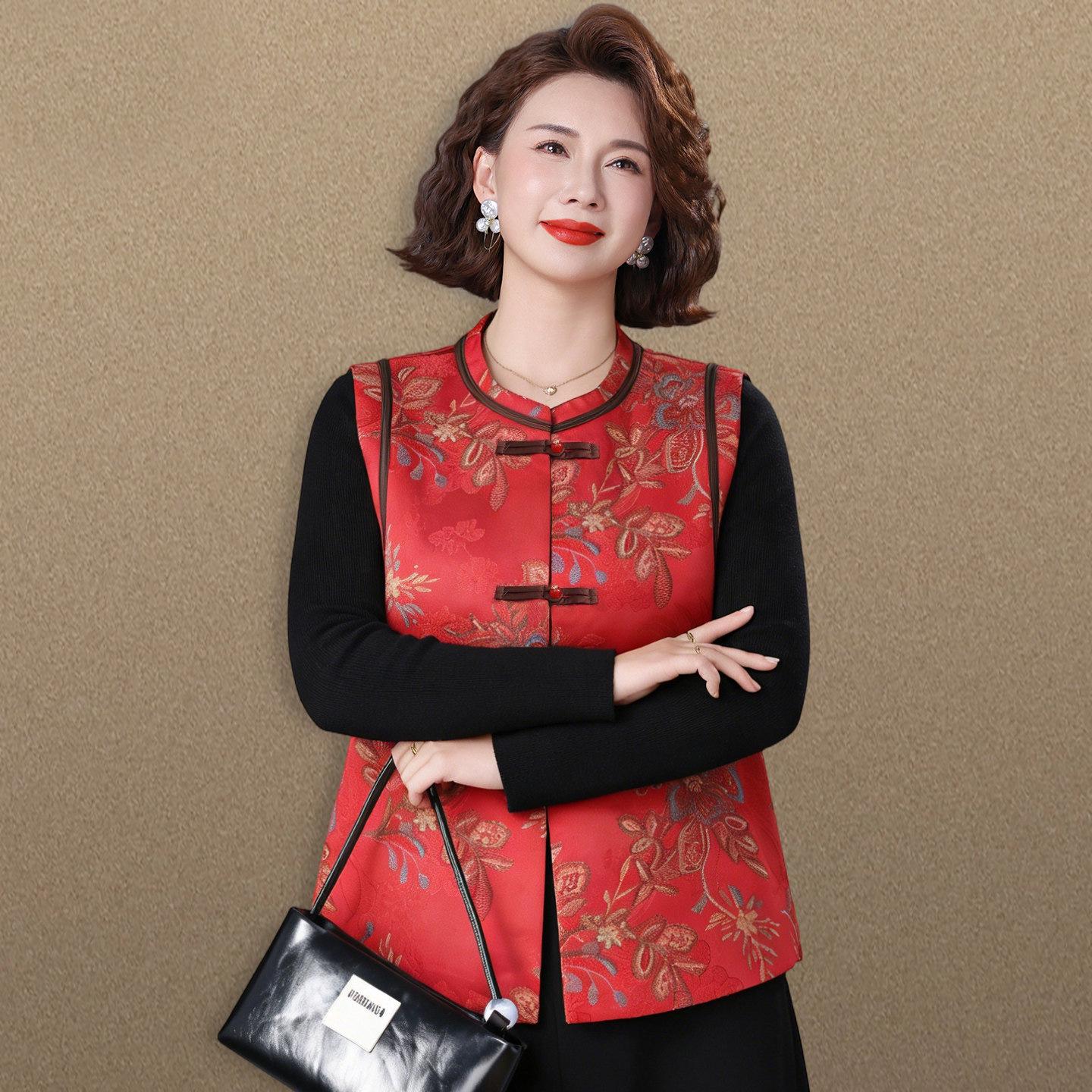 

Vintage Jacquard Vest for Middle-Aged and Elderly Women - Spring & Autumn XL (recommended for 111-125 jin)
