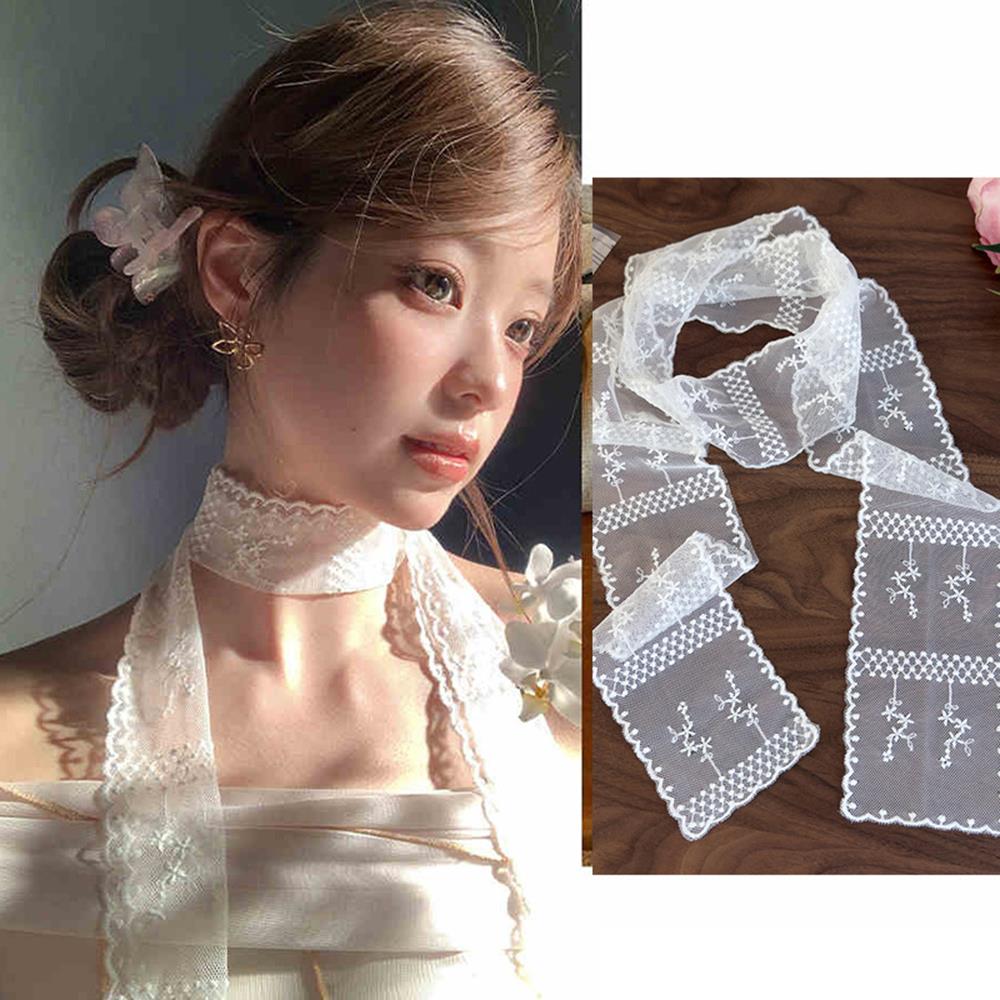 Süße Blume Retro Spitze Halsband Transparentes Kleidungsdekor Haarband Koreanischer Stil Halstuch Langes Band Kopftuch