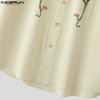INCERUN Summer Men Collarless Short Sleeve Floral Print Casual Loose Shirts