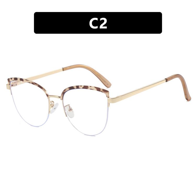 Women's Glasses Anti-Blue Light Fashion Personality Art Retro Cat Eye Metal Plain Glasses Driving Students' Street Shot Commuting Glasses