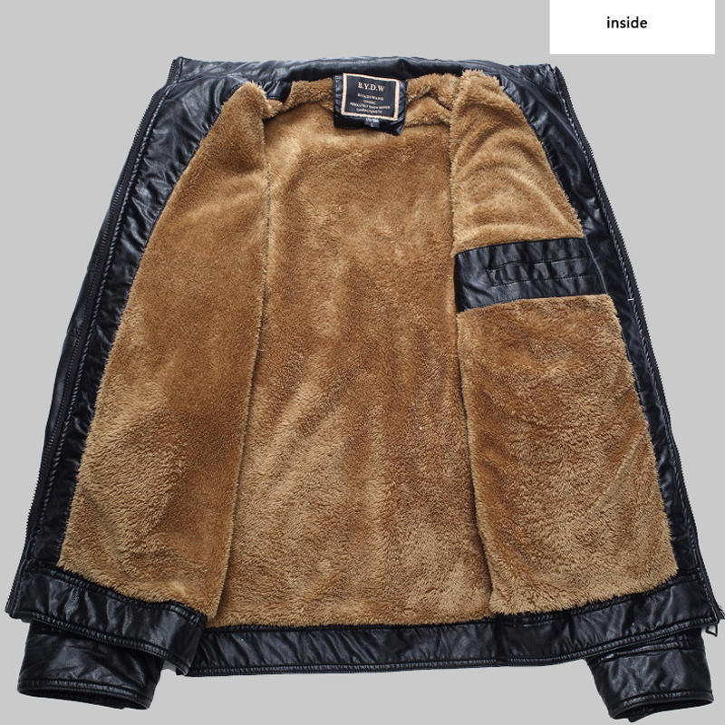 Vinter PU Fårskinnsjacka Motorcykel Läderjacka